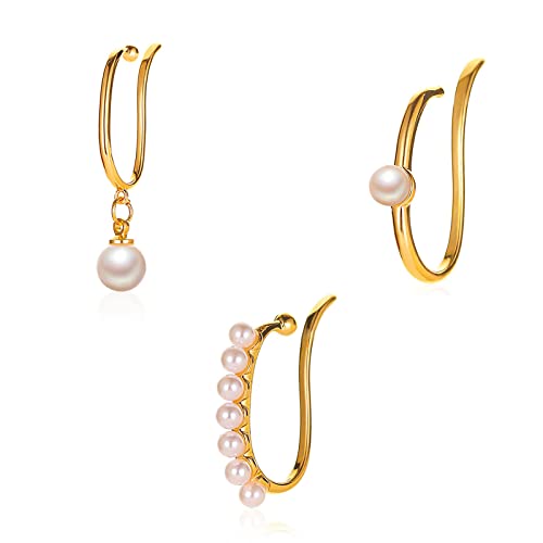 Inateannal Ohrmanschette Nicht Piercing Ohrringe Vintage Perle Clip auf Ohrringe Helix Knorpel Wrap Ohrringe Minimalistisch 3 Stück Ohrläppchen Schmuck für Frauen und Mädchen von Inateannal
