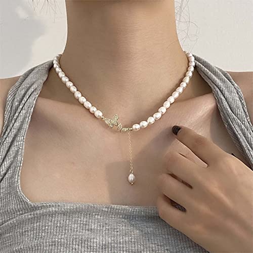 Inateannal Perle Halskette Für Frauen Kristall Schmetterling Perle Kette Halskette Nachahmung Perle Anhänger Y Halskette Hochzeit Brautjungfer Schmuck von Inateannal