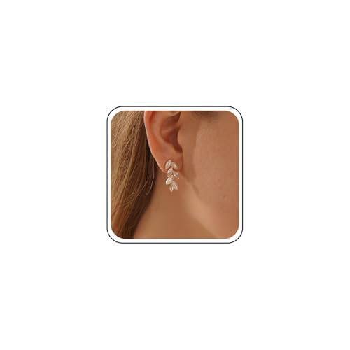 Inateannal Perle Kristall Blatt Ohrringe Gold Kristall Perle Baumeln Ohrringe Lange Cz Blatt Tropfen Ohrring Strass Hochzeit Ohrring Schmuck Für Frauen von Inateannal