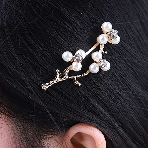 Inateannal Perle Strass Haarspange Barrette Metall Zweige Haarspange Gold Kristall Perle Bobby Clip Vintage Perle Blume Haar Pin Barrette Haarschmuck Für Frauen Und Mädchen von Inateannal