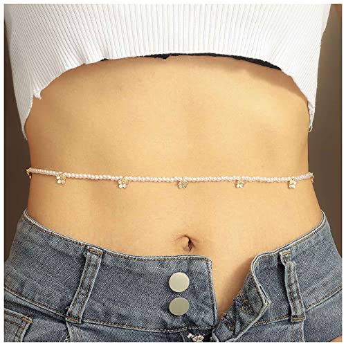 Inateannal Perle Taille Kette Strand Bikini Bauch Kette Gold Perle Blume Bauch Kette Sommer Bikini Strand Körperschmuck Für Frauen Und Mädchen Geschenke von Inateannal