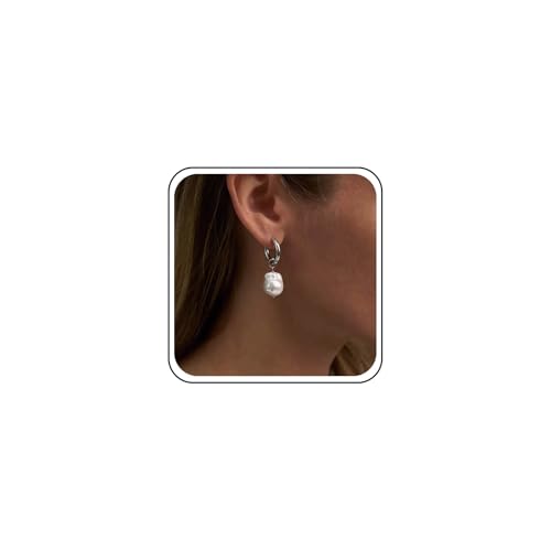 Inateannal Perlen Creolen Tropfen Ohrringe Boho Barock Perlen Ohrringe Silber Huggie Hoop Ohrring Hochzeit Braut Perle Ohrring Schmuck Für Frauen von Inateannal