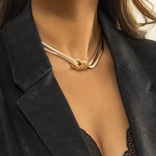 Inateannal Punk Doppelte Schicht Schlange Kette Choker Halskette Gold Knoten Fischgrät-Kette Halskette Hip Hop Klobige Kette Halskette Für Frauen Mädchen von Inateannal