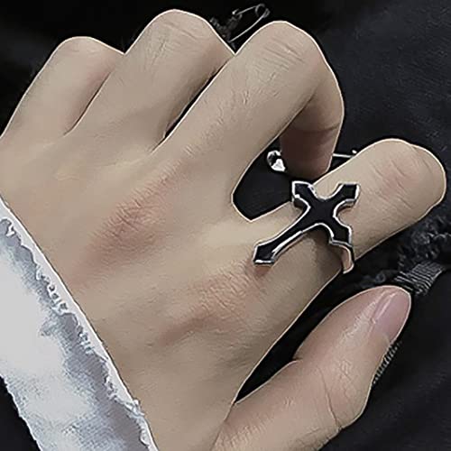 Inateannal Punk Kreuz Ring Schwarz Kruzifix Ringe Silber Halb Offen Kreuz Ring Metall Fingerringe Retro Einfache Ringe Schmuck Für Frauen Und Mädchen Geschenke von Inateannal