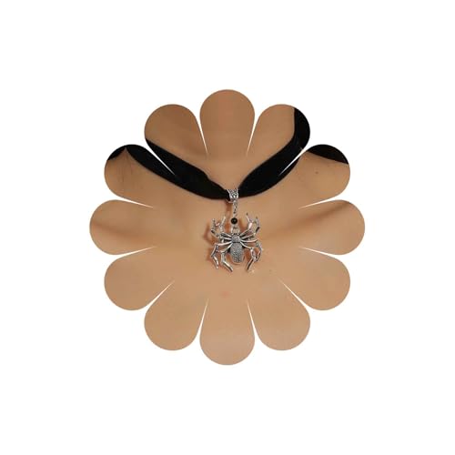 Inateannal Punk Samt Choker Halskette Silber Spinne Anhänger Halskette Kurz Schwarz Spinne Kragen Halskette Gothic Samt Band Halskette Kettenschmuck Für Frauen Und Mädchen von Inateannal