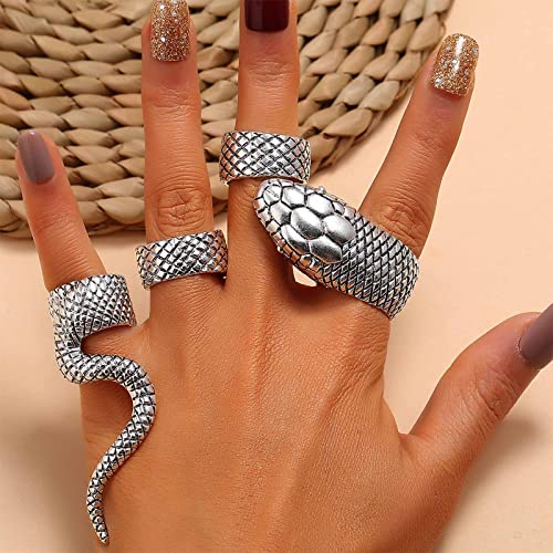 Inateannal Punk Schlange Ringe Set für Frauen Männer Stapelbar Knöchel Passende Ringe Silber Schlange Zeigefinger Ringe Halloween Cosplay Zubehör von Inateannal