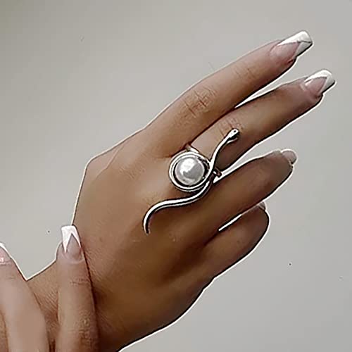Inateannal Punk Schlange Wrap Ring Perle Schlange Ring Gold Halb Offen Perle Ring Einstellbar Tier Ringe Vintage Finger Ringe Schmuck Für Frauen Und Mädchen Geschenke von Inateannal