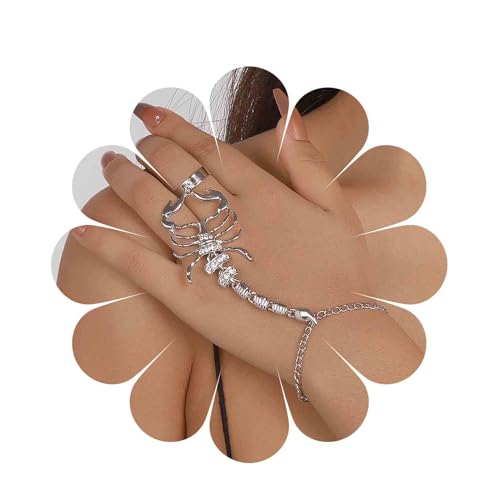 Inateannal Punk Skorpion Finger Ring Armband Silber Skorpion Kette Armband Strass Hand Harness Armband Gothic Sklave Hand Kette Armband Schmuck Für Frauen Und Mädchen von Inateannal