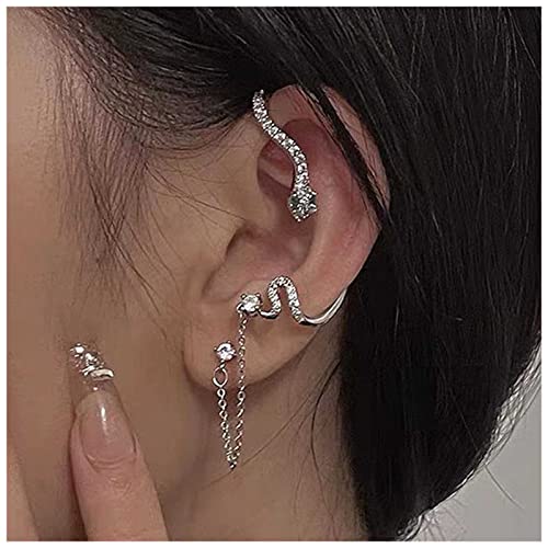 Inateannal Punk Strass Schlange Ohr Climber Ohrringe Kristall Schlange Ohr Manschette Kette Ohrringe Silber Schlange Wrap Ohrringe Schlange Kette Knorpel Ohrring Schmuck Für Frauen Und Mädchen von Inateannal