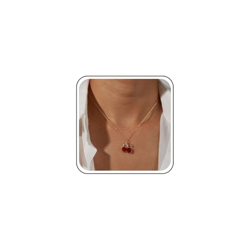 Inateannal Rote Kirsche Anhänger Halskette Rubin Kristall Kette Halskette Rubin Kirsche Choker Halsketten Vintage Rot Süße Frucht Halskette Schmuck Für Frauen von Inateannal
