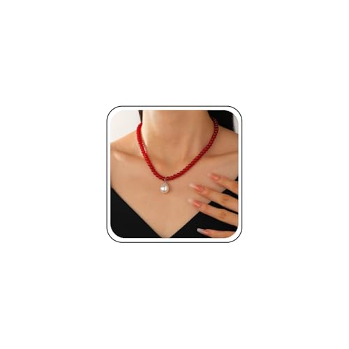 Inateannal Rote Perlenhalskette Choker Halskette Tropfenperlen Anhänger Halskette Perlenstrang Halsketten Edelstein Rundperlen Halsketten Schmuck Für Frauen von Inateannal