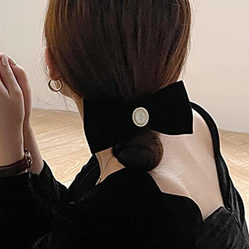 Inateannal Samtbogen Haarspange Schwarzer Satinbogen Haarspange Bogenknoten Französische Haarspange Kopfschmuck Perlenbogen Schwanz Kopfbedeckung Haarschmuck Für Frauen Und Mädchen von Inateannal