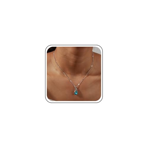 Inateannal Saphir-Tropfen-Halskette Blaue Kristall-Kette Halsketten Saphir-Wassertropfen-Halsketten Blauer Edelstein Choker-Halsketten Schmuck Für Frauen von Inateannal