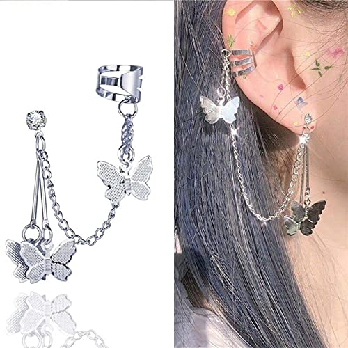 Inateannal Schmetterling Manschette Kette Ohrring Niedlich Schmetterling Baumeln Strass Ohrstecker Lange Quaste Ohr Manschette Ohrring Kette Hypoallergen Ohrschmuck Für Frauen Mädchen von Inateannal