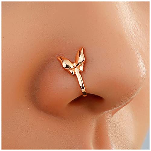 Inateannal Schmetterling Nasenring Gold Fake Septum Nasenring Metall Schmetterling Clip Auf Nasenring Bolzen Schmetterling U Form Nase Manschette Biegsam Nasenring Bolzenschmuck Mädchen Geschenk von Inateannal