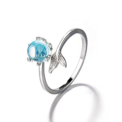 Inateannal Silber Meerjungfrau Ring für Frauen Einstellbare Offene Kristall Ringe Delphin Schwanz Band Ring Index Finger Rings Zubehör Niedlich Ozean Schmuck von Inateannal