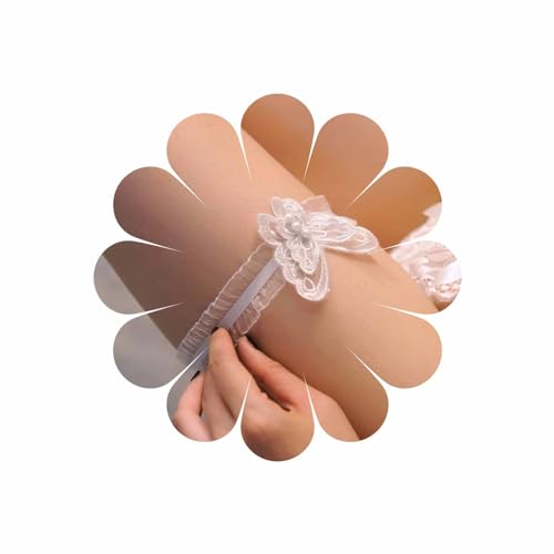 Inateannal Spitze Strumpfbänder Für Hochzeit Braut Sexy Perle Schmetterling Strumpfband Gürtel Stretch Weiß Oberschenkel Bein Ring Körper Zubehör Für Frauen Cosplay von Inateannal