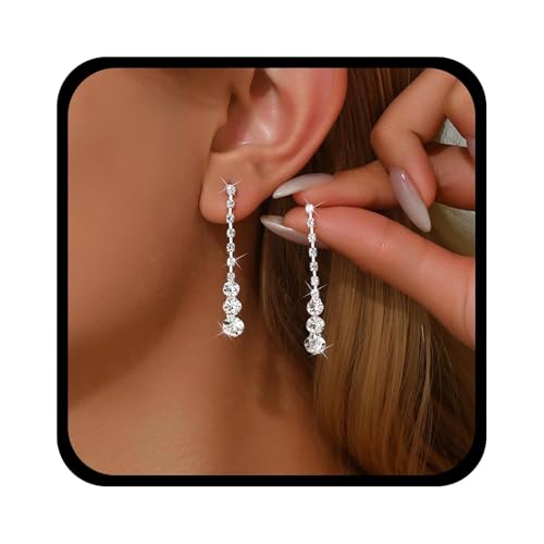Inateannal Strass Ohrringe Lange Kristallkette Tropfen Ohrringe Silber Strass Quaste Ohrring Funkelnde Cz Hochzeit Kristall Ohrring Schmuck Für Frauen von Inateannal