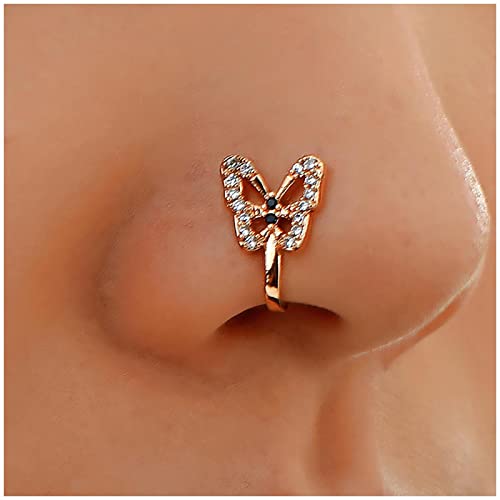 Inateannal Strass Schmetterling Nasenring Schmetterling Nasenmanschette Gold Fake Septum Nasenring U Form Clip Auf Nase Bolzen Biegsam Nasenring Bolzenschmuck Frauen Und Mädchen von Inateannal