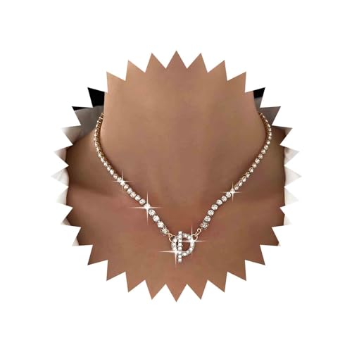 Inateannal Strass Tennis Choker Halskette Gold Kristall Toggle Verschluss Halskette Cubic Zirkonia Tennis Kette Ot Halskette Funkelnde Cz Schnalle Halskette Schmuck Für Frauen Und Mädchen von Inateannal