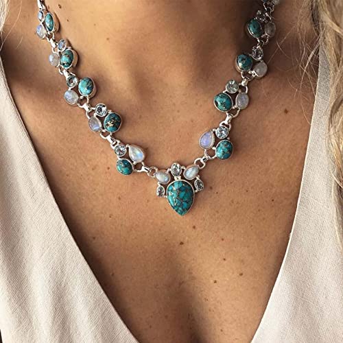 Inateannal Türkis Kristall Choker Halskette Bohemian Perlen Schlüsselbein Kette Persönlichkeit Statement Halskette Schmuck für Frauen und Mädchen von Inateannal