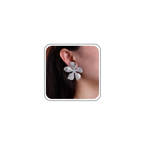 Inateannal Übertriebene Blume Ohrringe Silber Große Blume Ohrringe Metall Floral Baumeln Ohrringe Metall Floral Blütenblatt Ohrstecker Statement Floral Ohrringe Schmuck Für Frauen von Inateannal