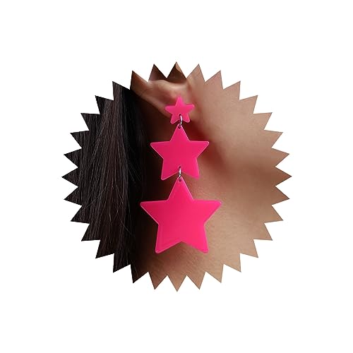 Inateannal Vintage Acryl Star Drop Ohrringe Lange Dreifach Stern Ohrringe Rosa Große Stern Ohrringe Übertrieben Rosa Stern Ohrstecker Schmuck Für Frauen Und Mädchen von Inateannal