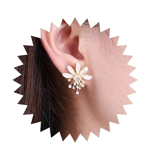 Inateannal Vintage Blume Perlen Ohrringe Winzige Perle Tropfen Ohrringe Emaille Blume Ohrstecker Ohrringe Gold Cluster Perlen Ohrringe Schmuck Für Frauen Und Mädchen von Inateannal