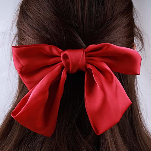 Inateannal Vintage Bogen Haarspange Große Bogen Haarspangen Kopfbedeckung Seide Haarschwanz Clip Rot Bogen Spange Haar Bowknot Kopfschmuck Für Frauen Und Mädchen von Inateannal