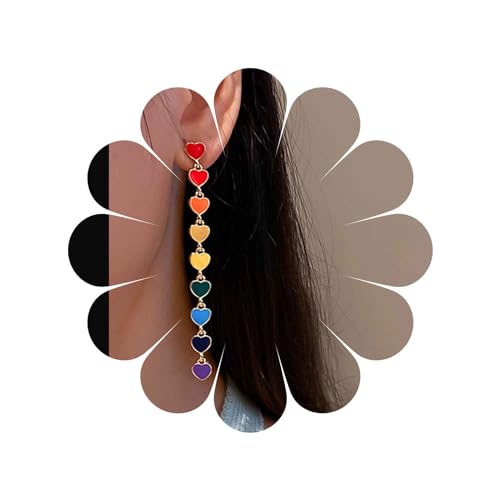 Inateannal Vintage Bunte Herz Ohrringe Ineinandergreifende Herz Baumeln Ohrringe Emaille Lange Herz Ohrringe Herz Regenbogen Kette Ohrringe Schmuck Für Frauen Und Mädchen von Inateannal