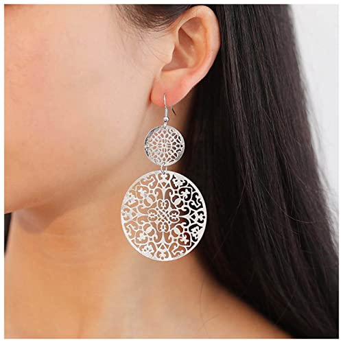 Inateannal Vintage Filigrane Scheiben Ohrringe Silberne Filigrane Kreis Baumeln Ohrringe Doppelter Kreis Haken Ohrringe Hohl Rund Filigran Blumen Ohrringe Schmuck Für Frauen Und Mädchen Geschenke von Inateannal