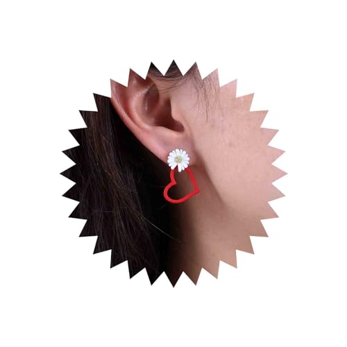 Inateannal Vintage Gänseblümchen Ohrringe Rot Acryl Herz Baumeln Ohrringe Weiß Gänseblümchen Blume Tropfen Ohrringe Asymmetrische Herz Ohrringe Sonnenblume Ohrringe Schmuck Für Frauen Und Mädchen von Inateannal