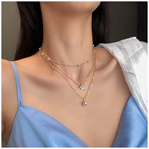 Inateannal Vintage Geschichtet Perle Choker Halskette Gold Schmetterling Anhänger Halskette Kette Cz Perle Halskette Mehrschichtige Perlenkette Halskette Schmuck Für Frauen Und Mädchen von Inateannal