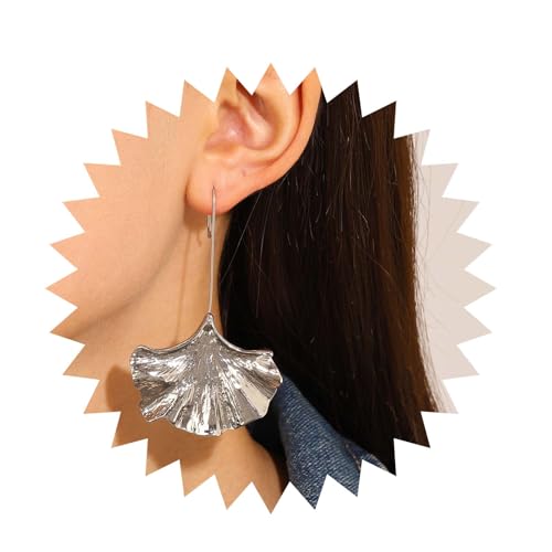 Inateannal Vintage Ginkgo Blatt Tropfen Ohrringe Silber Langes Blatt Baumeln Ohrringe Ginkgo Blatt Blume Ohrringe Aussage Blatt Metall Ohrringe Übertreiben Große Blatt Ohrringe von Inateannal