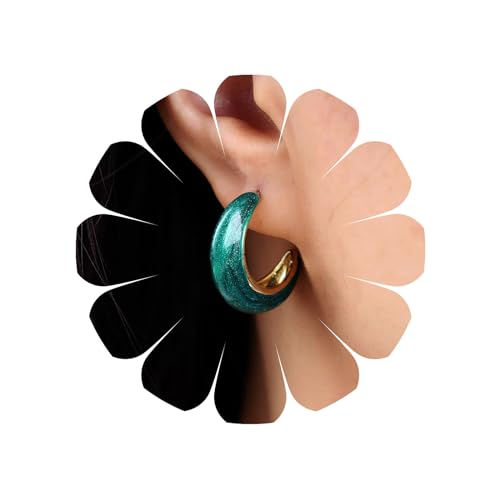 Inateannal Vintage Glitzernde grüne Creolen klobige grüne C Ohrringe Smaragd dicke Huggie Ohrringe Boho Croissant offene Creolen Schmuck für Frauen und Mädchen von Inateannal