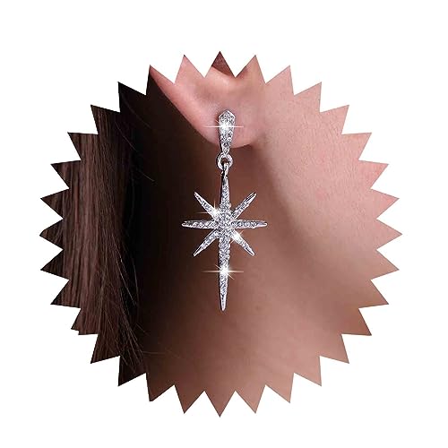 Inateannal Vintage Kristall Northstar Ohrringe Strass Northstar Ohrstecker Ohrringe Silber Cz Stern Tropfen Ohrringe Funkelnde Cz Starburst Ohrringe Schmuck Für Frauen Und Mädchen von Inateannal