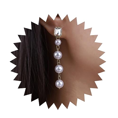Inateannal Vintage Kristall Perle Tropfen Ohrringe Lange Perlenkette Ohrringe Gold Perle Quaste Ohrringe Glanz Braut Cz Strass Perlen Ohrringe Schmuck Für Frauen Und Mädchen von Inateannal