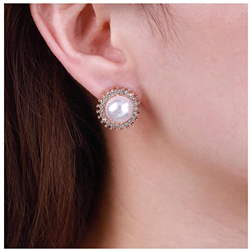 Inateannal Vintage Kristall Perlen Ohrringe Gold Halo Perle Ohrstecker Strass Perle Kreis Ohrringe Funkeln Cz Große Perle Hochzeit Ohrringe Schmuck Für Frauen Und Mädchen von Inateannal