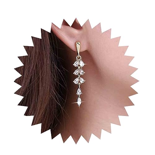 Inateannal Vintage Kristall Tropfen Ohrringe Kristall Hochzeit Strass Ohrringe Lange Strass Ohrringe Baumeln Gold Cz Kette Quaste Ohrringe Schmuck Für Frauen Und Mädchen von Inateannal