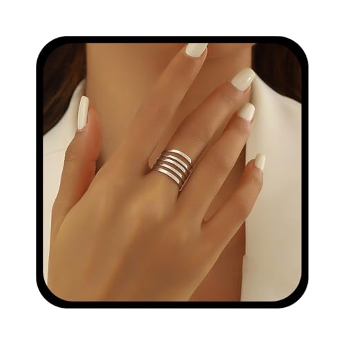 Inateannal Vintage Offener Verstellbarer Fingerring Silber Offener Breiter Wickelring Statement Knöchelringe Statement Verstellbare Klobige Ringe Schmuck Für Frauen von Inateannal