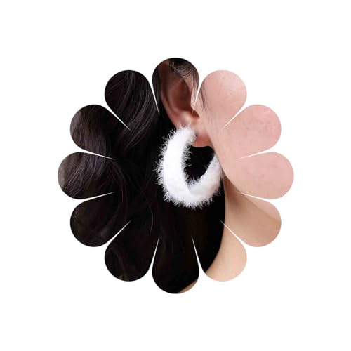 Inateannal Vintage Pelzigen Reifen Ohrringe Klobigen Samt Reifen Ohrring Weiß Fuzzy C Form Ohrringe Breit Dick Huggie Ohrringe Kunstpelz Tropfen Ohrringe Schmuck Für Frauen Und Mädchen von Inateannal
