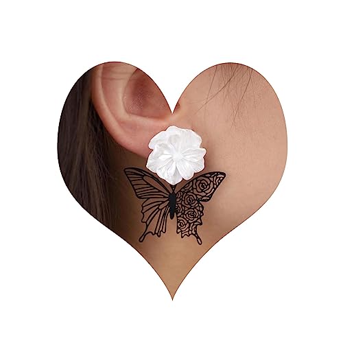 Inateannal Vintage Schwarz Schmetterling Blume Tropfen Ohrringe Acryl Blume Ohrringe Weiße Blume Ohrstecker Ohrringe Schwarz Hohl Schmetterling Ohrringe Schmuck Für Frauen Und Mädchen von Inateannal