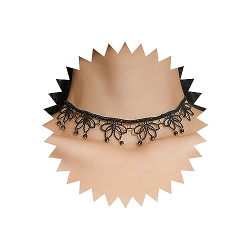 Inateannal Vintage Schwarzer Spitze Choker Halskette Schwarze Spitze Blume Halskette Hohle Breite Spitze Halskette Tattoo Spitze Perle Anhänger Halskette Schmuck Für Frauen Und Mädchen von Inateannal