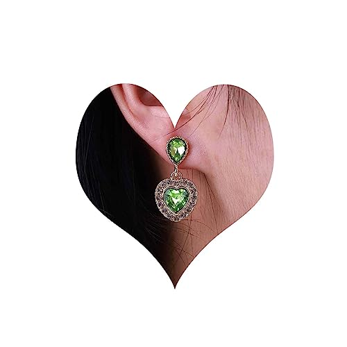 Inateannal Vintage Smaragd Herz Ohrringe Smaragd Cz Tränen Ohrringe Strass Herz Ohrringe Grün Edelstein Ohrstecker Schmuck Für Frauen Und Mädchen (grün) von Inateannal
