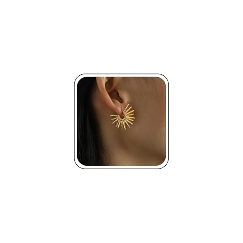 Inateannal Vintage Sonne Reif Ohrringe Gold Sunburst Reif Ohrstecker Ohrringe Sonne Offen C Form Ohrringe Erklärung Spike Sunburst Ohrringe Punk Spike Sonnenlicht Ohrringe von Inateannal