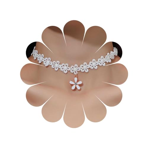 Inateannal Vintage Spitze Blume Choker Halskette Weiß Kurze Spitze Halskette Cz Emaille Blume Anhänger Halskette Spitze Tattoo Kragen Halskette Schmuck Für Frauen Und Mädchen von Inateannal