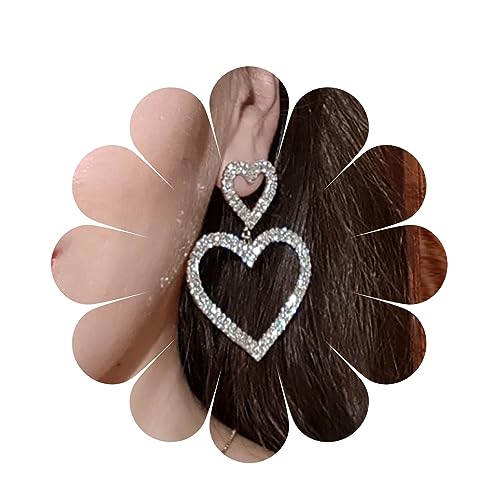 Inateannal Vintage Strass Herz Tropfen Ohrringe Kristall Liebe Herz Ohrringe Große Hohle Herz Baumeln Ohrringe Silber Cz Herz Ohrstecker Schmuck Für Frauen Und Mädchen von Inateannal