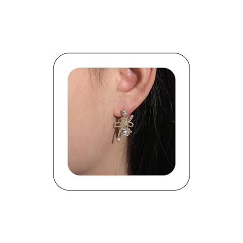 Inateannal Vintage Strass Ohrringe Gold Tropfen Kristall Ohrringe Runden Schliff Ohrstecker Ohrringe Schleife Kristall Braut Ohrringe Schmuck Für Frauen Und Mädchen von Inateannal