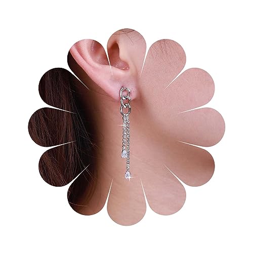 Inateannal Vintage Teardrop Kristall Baumeln Ohrringe Cz Braut Kronleuchter Tropfen Ohrringe Lange Kristall Kette Ohrringe Silber Strass Quaste Ohrringe Schmuck Für Frauen Und Mädchen von Inateannal