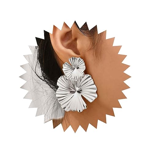 Inateannal Vintage Übertrieben Lotus Blatt Ohrringe Runde Blatt Tropfen Ohrringe Silber Große Metall Blume Ohrringe Metall Aussage Blume Ohrringe Schmuck Für Frauen Und Mädchen von Inateannal